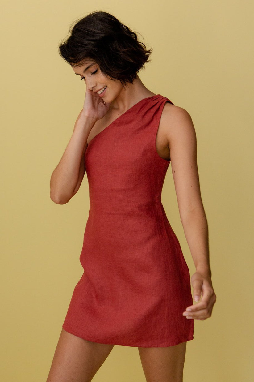 Kleidhaus Damen One-Shoulder Mini-Kleid – Leinen-83276-cf7481e4-97bd-4617-b5c5-ab28731d5efb