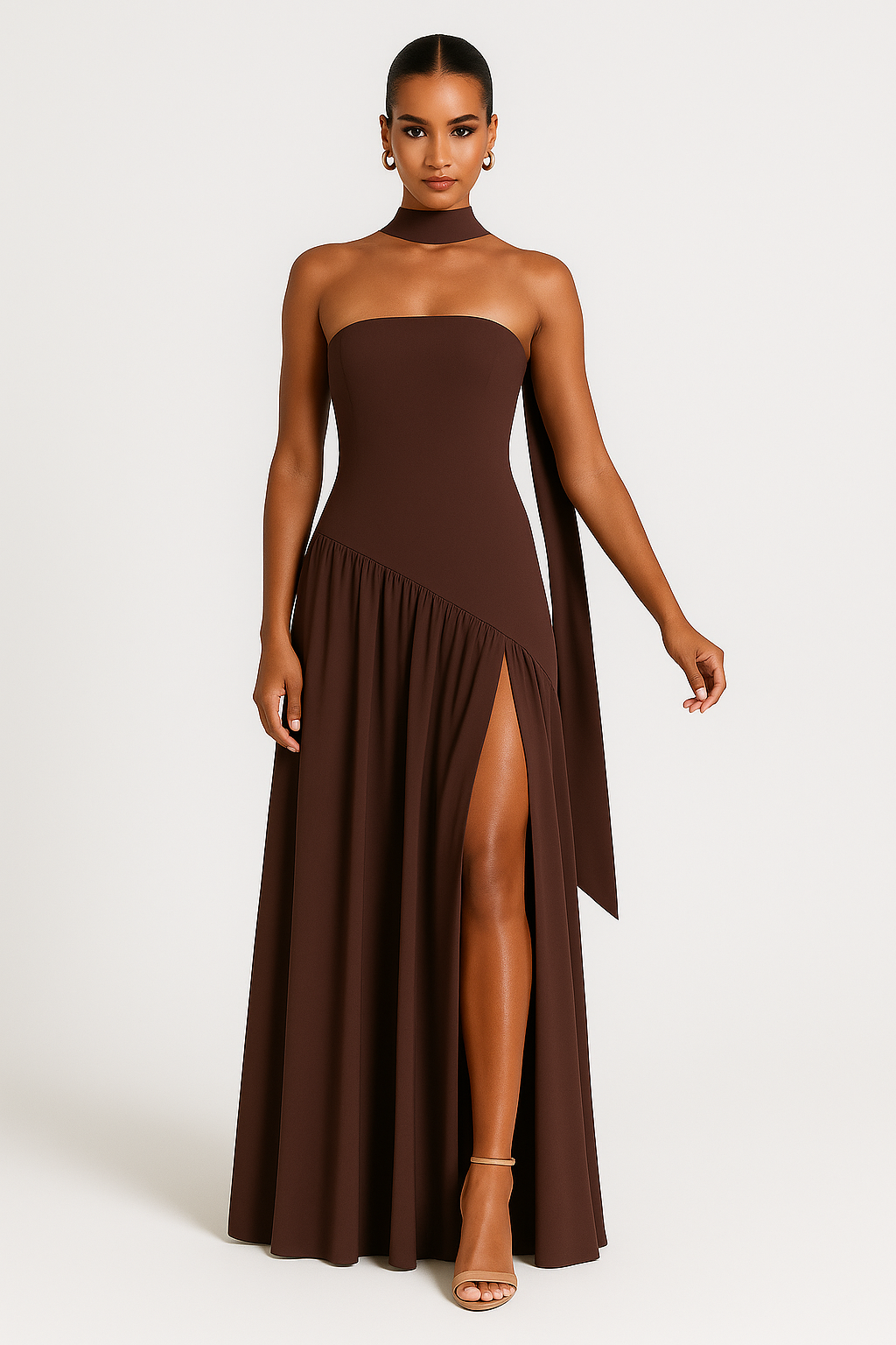 Maxikleid | Hoher Schlitz & Raffung | Frühling/Sommer