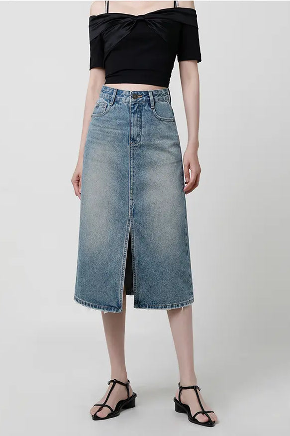 Denimrock mit Schlitz im Vintage-Stil