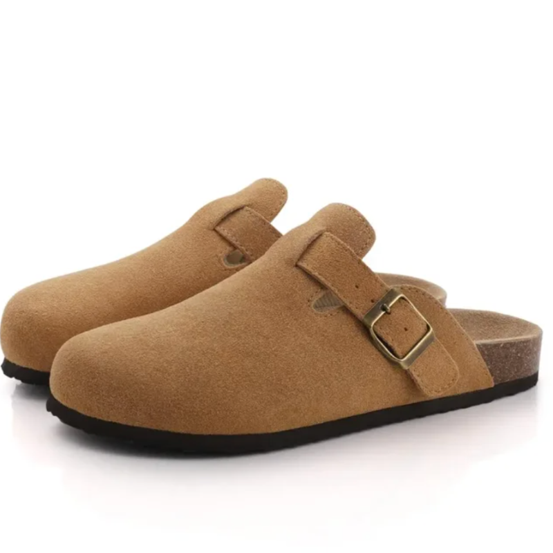 Damen Pantolette – Wildleder, Offene Ferse, Verstellbarer Riemen, Korkfußbett-82019-e35698c5-895d-4fcf-aea6-b8f93ca7cad4