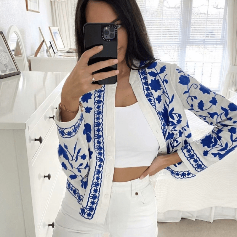 Bohemian Stil Jacke mit Stickerei