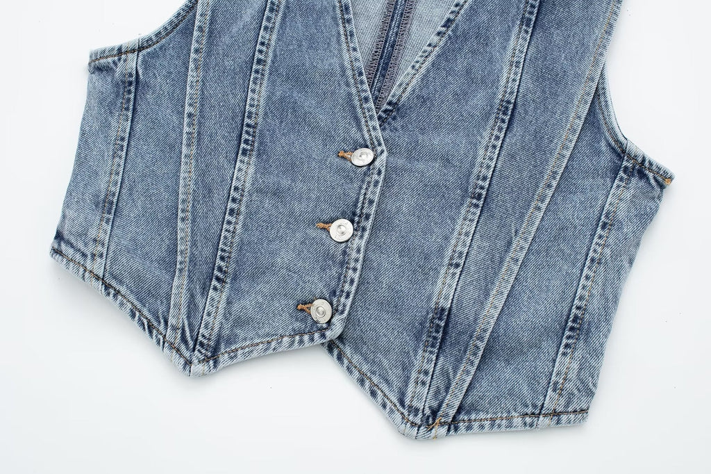 Taillierte Denim Weste mit V-Ausschnitt