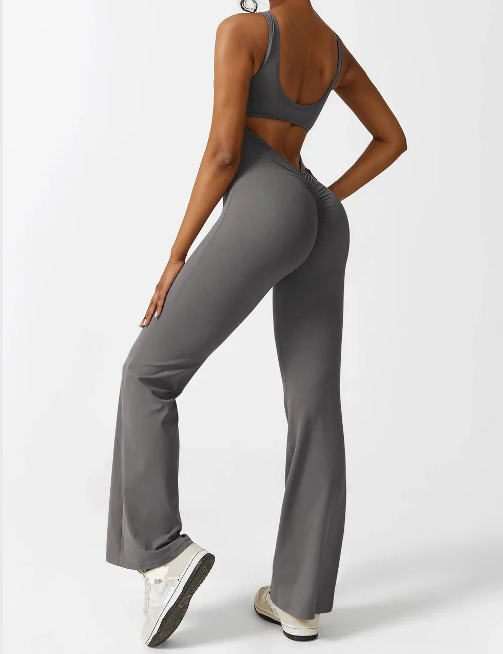 Damen Jumpsuit – Ärmellos, Offener Rücken, Schlagbein, Dehnbar-83507-fbf19458-1af0-4c86-b5b7-7b77698aae69
