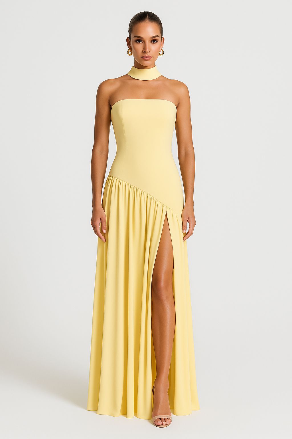 Maxikleid | Hoher Schlitz & Raffung | Frühling/Sommer